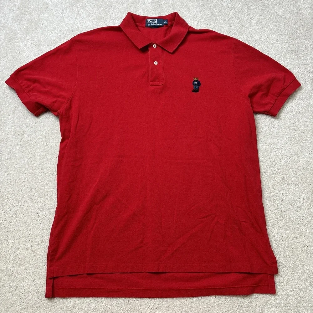 Polo Ralph Lauren Polo Bear Shirt Men's XL Red Cotton Preppy Americana Flag